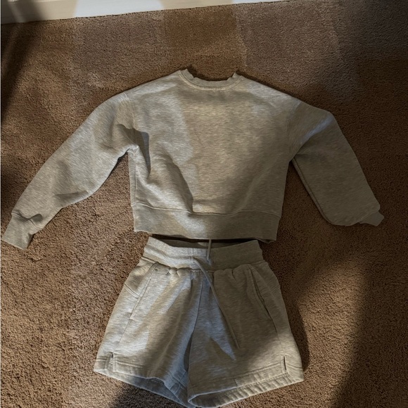 Gray Cropped Sweatshirt and Shorts - Picture 4 of 5